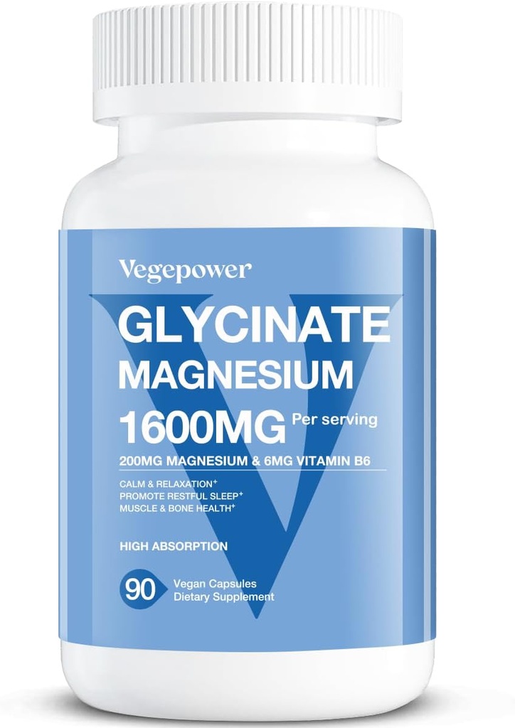 マグネシウムのGlycinate 200mgの高吸収のビーガンマグネシウムの補足、十分にChelatedのマグネシウム亜鉛ビタミンD及びB6のマグネシウムのBisglycinateは睡眠、骨及び筋肉健康、Nerve、非GMO、90のカプセルのために、