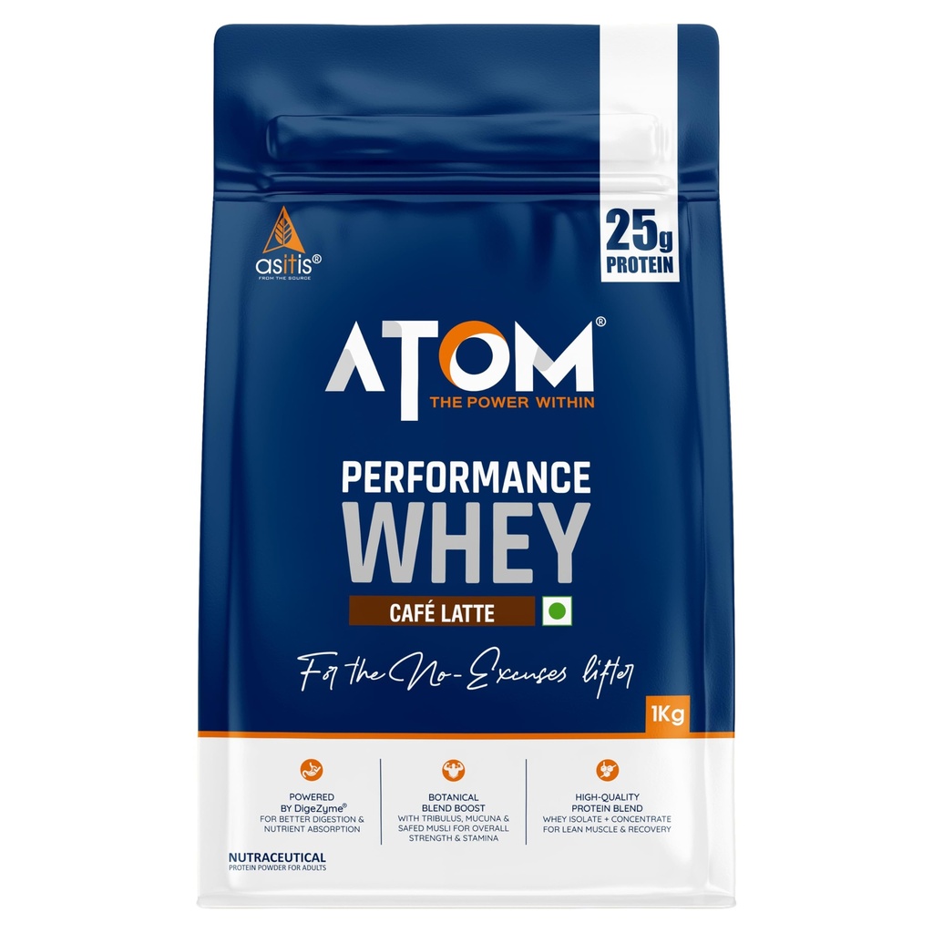 AS-IT-IS ATOM Performance Whey 1Kg | With Safed Musli & Mucuna Pruriens | Cafe latte flavor