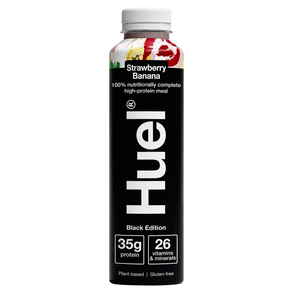 Huel Black Edition Ready-to-Drink | Strawberry Banana Flavour High Protein Drink | 35g Protein Per Bottle | Not Just A Meal Replacement Shake | Complete Nutrition I 16.9 Fl Oz (Pack of 1, 500ml)