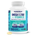 Oceanblue のビタミン D3 と専門の Omega-3 2100 – 120 ct – 高機能 EPA、DHA、DPA およびビタミン D3 の三重の強さのバープレスの魚油の補足–野生キャッチ–オレンジ味(60 のサービング)