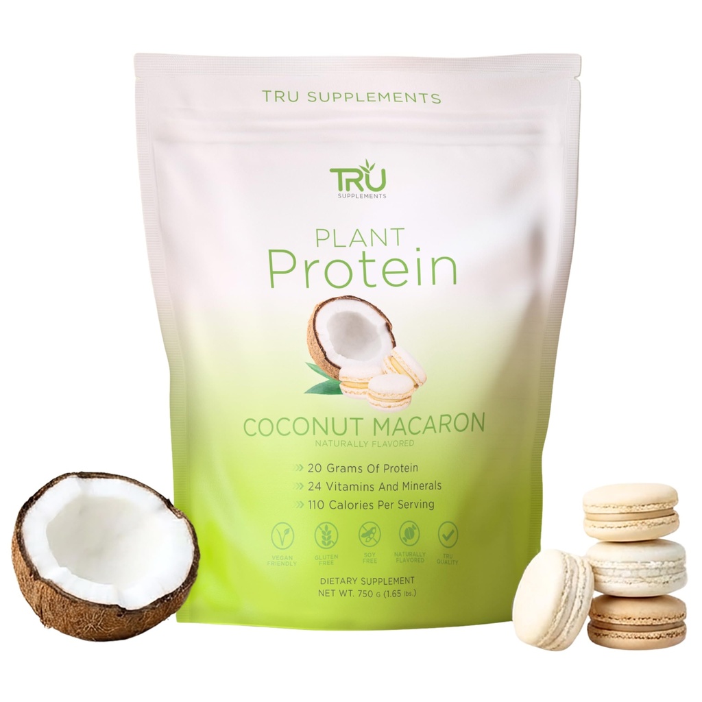 TRUは植物によって基づく蛋白質の粉、BCAA、AAA、20gビーガンブラウン米及びエンドウ豆蛋白質、100カロリー、27のビタミン、人工的な味無し25のサービング(ココナッツマカロン)を補います