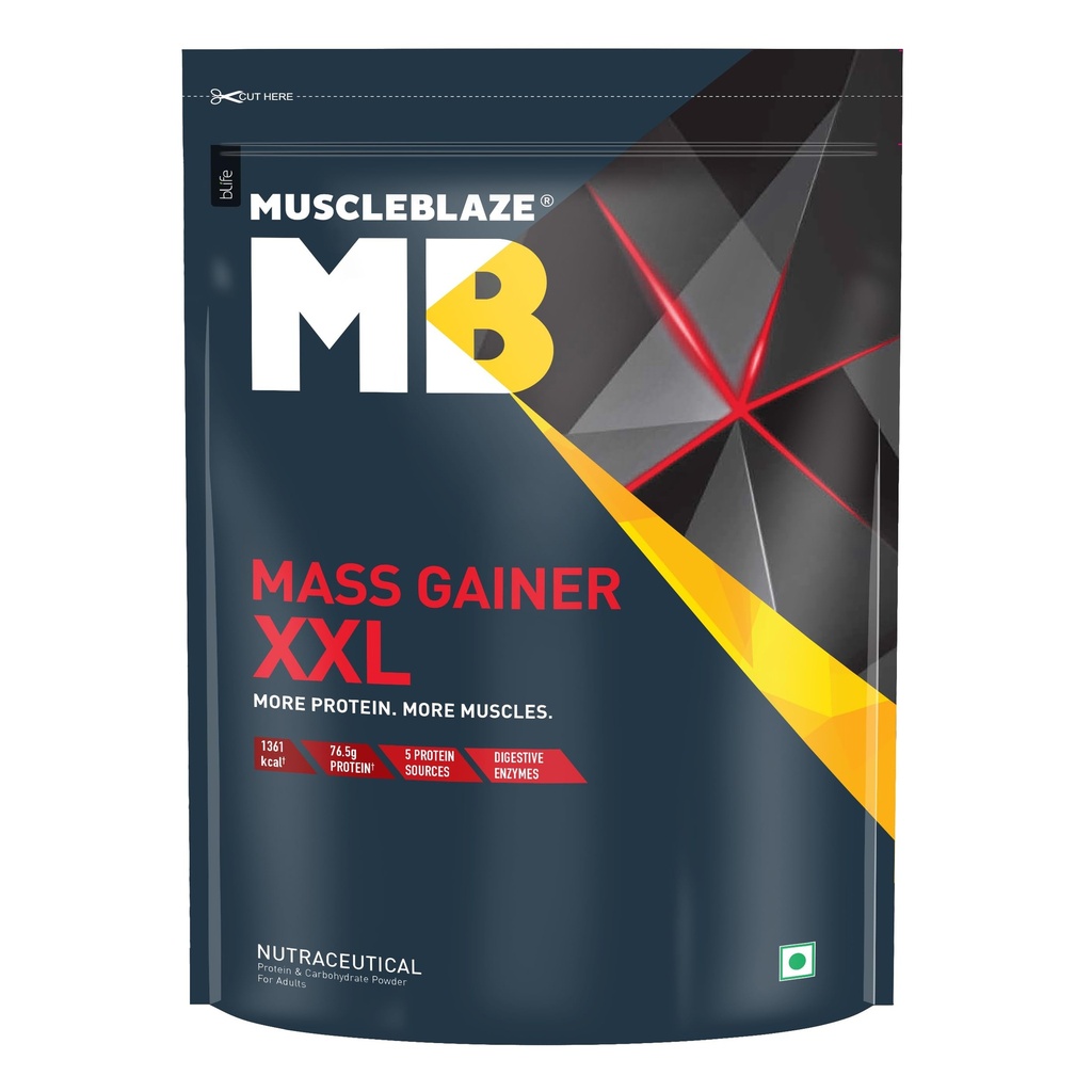 MuscleBlaze Mass Gainer XXL Powder, Chocolate, 1kg (2.2lbs)