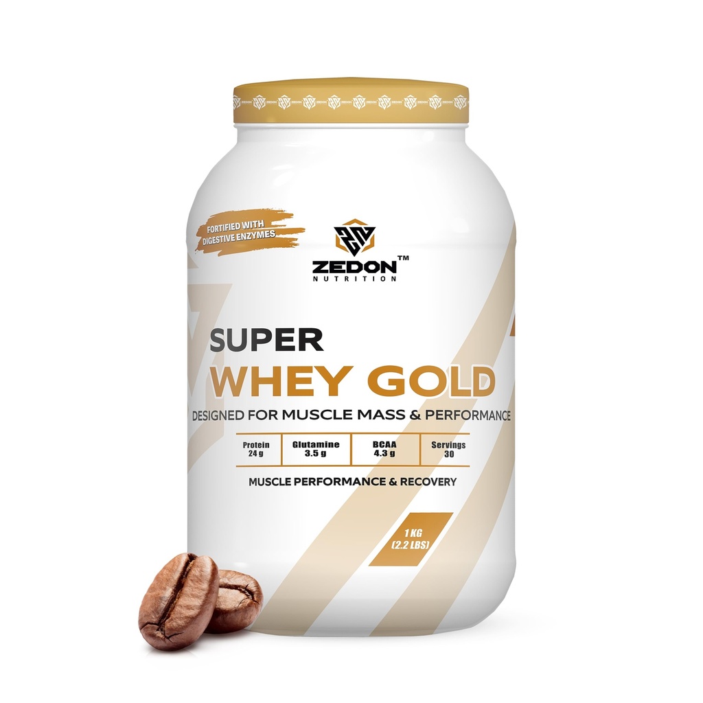 Super Whey Gold 100% Whey Isolate Protein, 24g Protein, Muscle Recovery for Men & Women, Vegetarian, (Coffee Flavor 1KG)