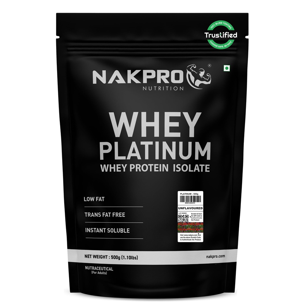 NAKPRO NUTRITION Platinum Whey Protein Isolate | 1kg Unflavoured | 31g Protein| Trustified Certified