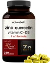 NatureBell亜鉛ケルセチンビタミンC&D3、240カプセル  Quercetin 1,000mg +亜鉛50mg +ビタミンC 250mg +ビタミンD3 5,000 IU   4-in-1アドバンストイム&ルンサポート  亜鉛ヴァンターフォーミュラ