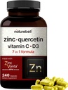 NatureBell亜鉛ケルセチンビタミンC&D3、240カプセル  Quercetin 1,000mg +亜鉛50mg +ビタミンC 250mg +ビタミンD3 5,000 IU   4-in-1アドバンスト免疫&肺サポート  亜鉛バンタ式