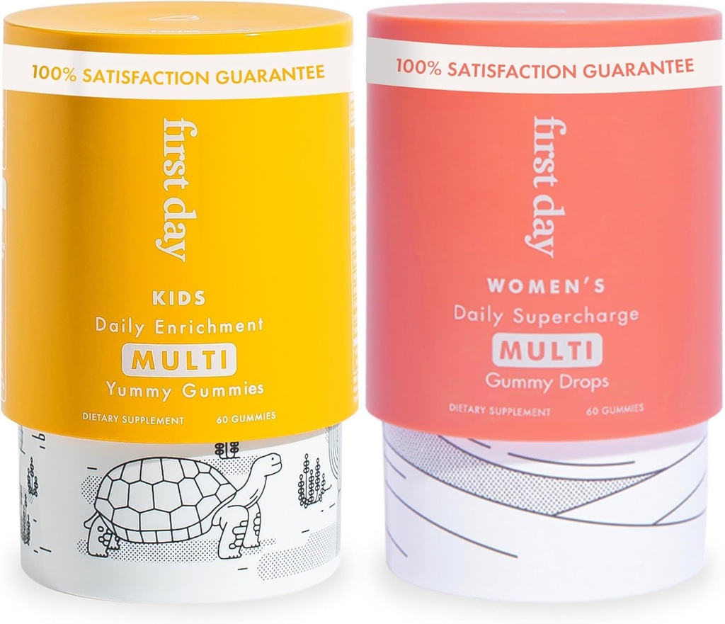 女性&子供のためのファーストデイマルチビタミングミーズバンドル - ビタミンA、B、C、D&K + Folate、マグネシウム、亜鉛、ビオチン&その他 - 製造されたw /有機フルーツ&野菜、わずか2g砂糖 - 2Pk、30日の供給それぞれ