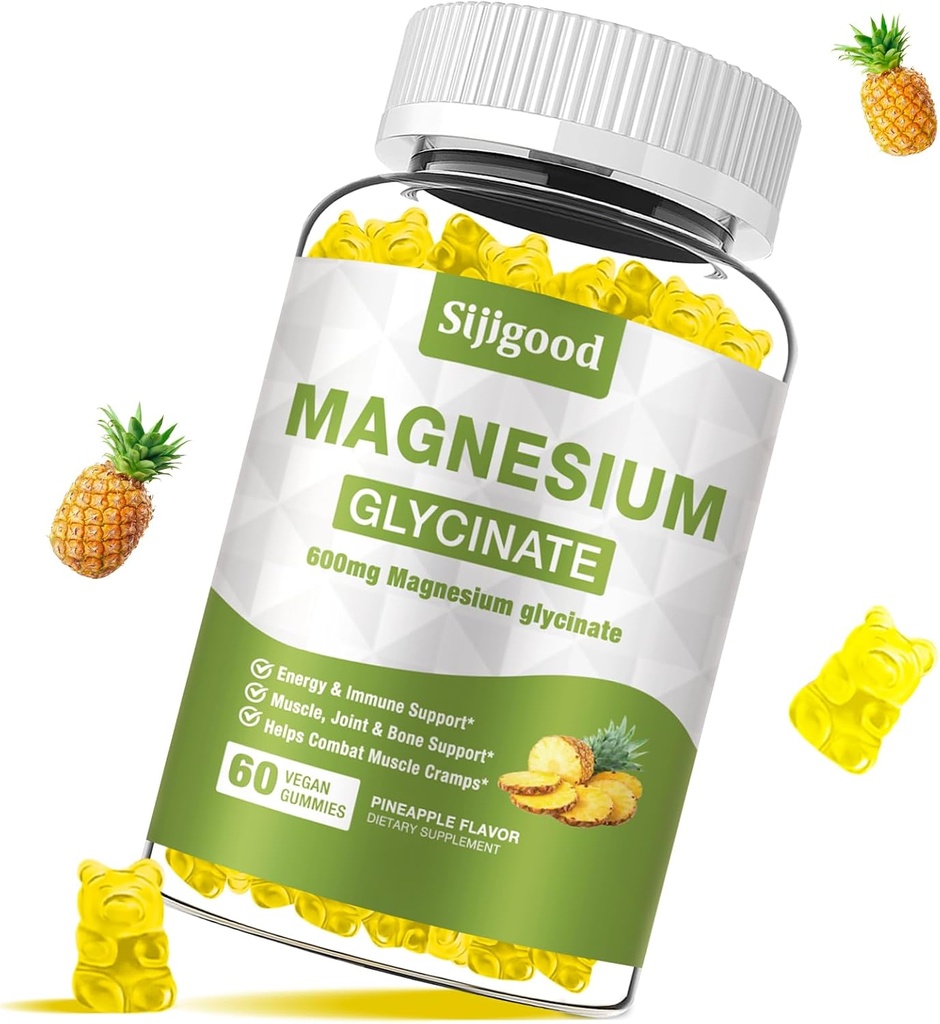 マグネシウムのGlycinateのガミー600mg、弛緩及びZzzサポート、大人のためのマグネシウムのカリウムの補足および子供の砂糖なし、ビタミンC、B6およびCoQ10のパイナップルの味、60の計算