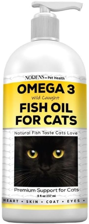 猫の皮膚とコートのためのノデンス天然魚油 - 100% 純粋なオメガ 3 ドアンダフ&ヘアボールのための魚油 - 猫のビタミンと関節炎症、免疫サポートと消化のための魚油の液体を補います