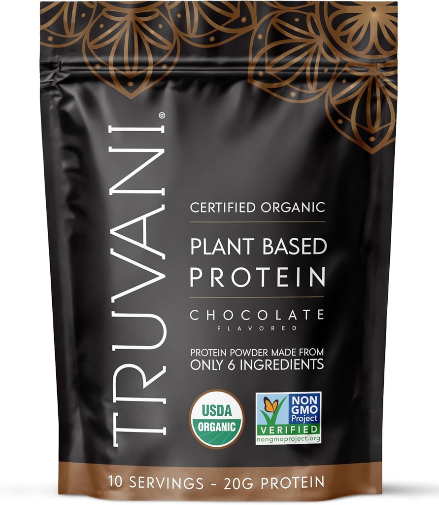 Truvani Vegan Pea Protein Powder | Chocolate | 20g Organic Plant Based Protein | 10 Servings | Keto | Gluten & Dairy Free | Low Carb | No Added Sugar