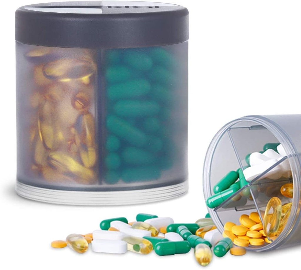 4つのコンパートメントの余分大きい補足のオーガナイザーの容易な開いた丸薬ディスペンサーの毎月の薬のビタミンのオーガナイザーの貯蔵の丸薬のびん、灰色