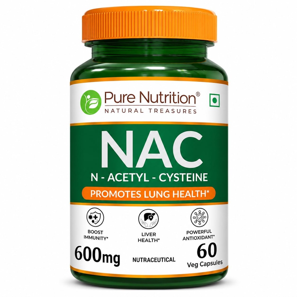 Pure Nutrition NAC (N-Acetyl L-Cysteine) 600mg - 60 Veg Capsules | Powerful Antioxidant Support for Immunity, Lung & Respiratory Health | Enhances Liver Detox, Reduces Oxidative Stress, Boosts Cellular Health for Men & Women