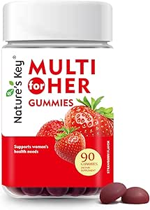 Nature's Key Women's Strawberry Flavored Multivitamin Gummies、90 カウント、免疫サポート、18 エッセンシャルビタミン、ナイアシン、パントテン酸、ビオチン、カルシウム&葉酸
