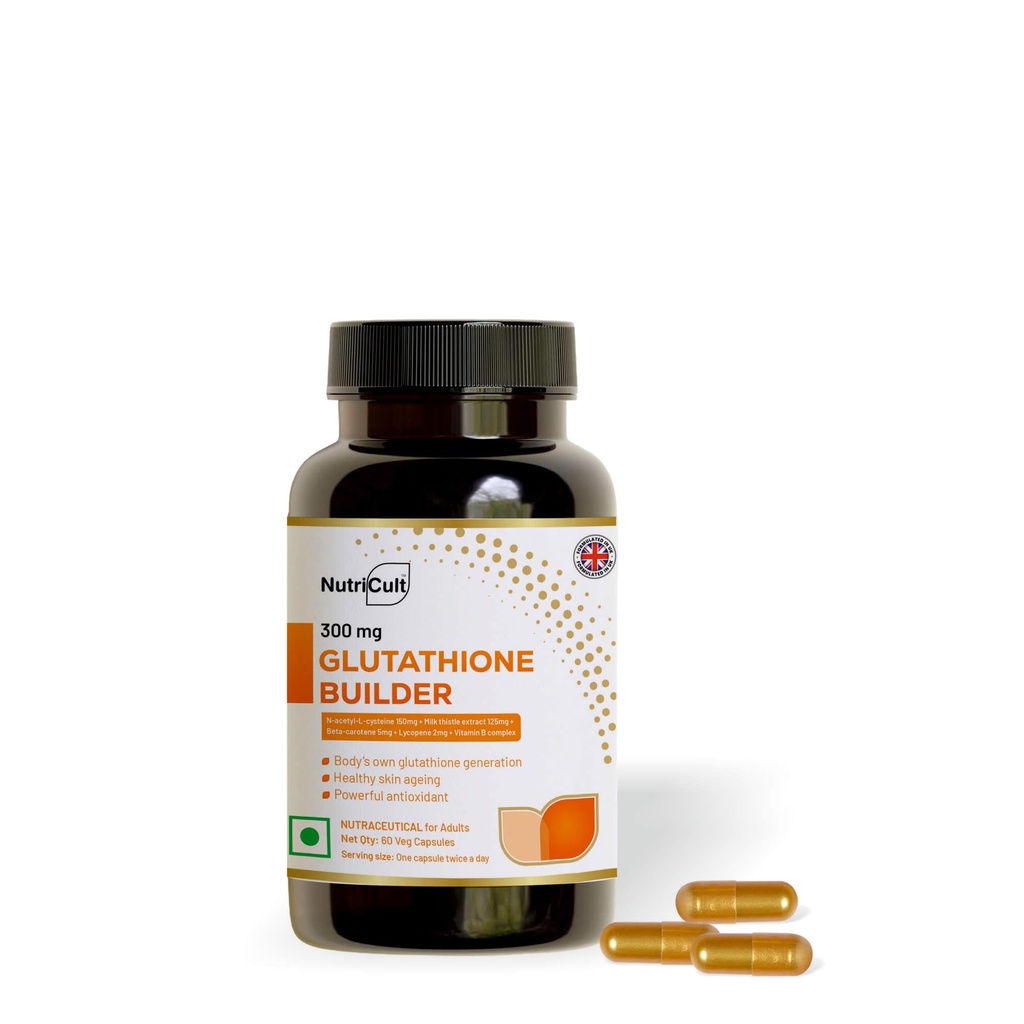 Glutathione Builder Capsules – Glutathione Supplement with NAC, Milk Thistle, Beta Carotene, B-Vitamins & Lycopene | For Skin Glow, Antioxidant & Anti-Ageing Support | 60 Capsules
