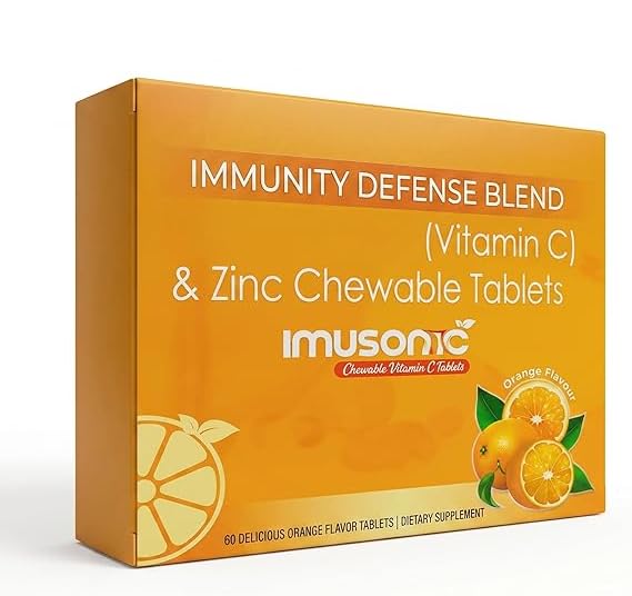 Vitamin C & Zinc Chewable Tablets for Immunity Booster | Orange Flavor | Supports Skin Health, Energy & Antioxidant Protection | Daily Immunity Supplement for Men, Women & Kids | 120 Tablets