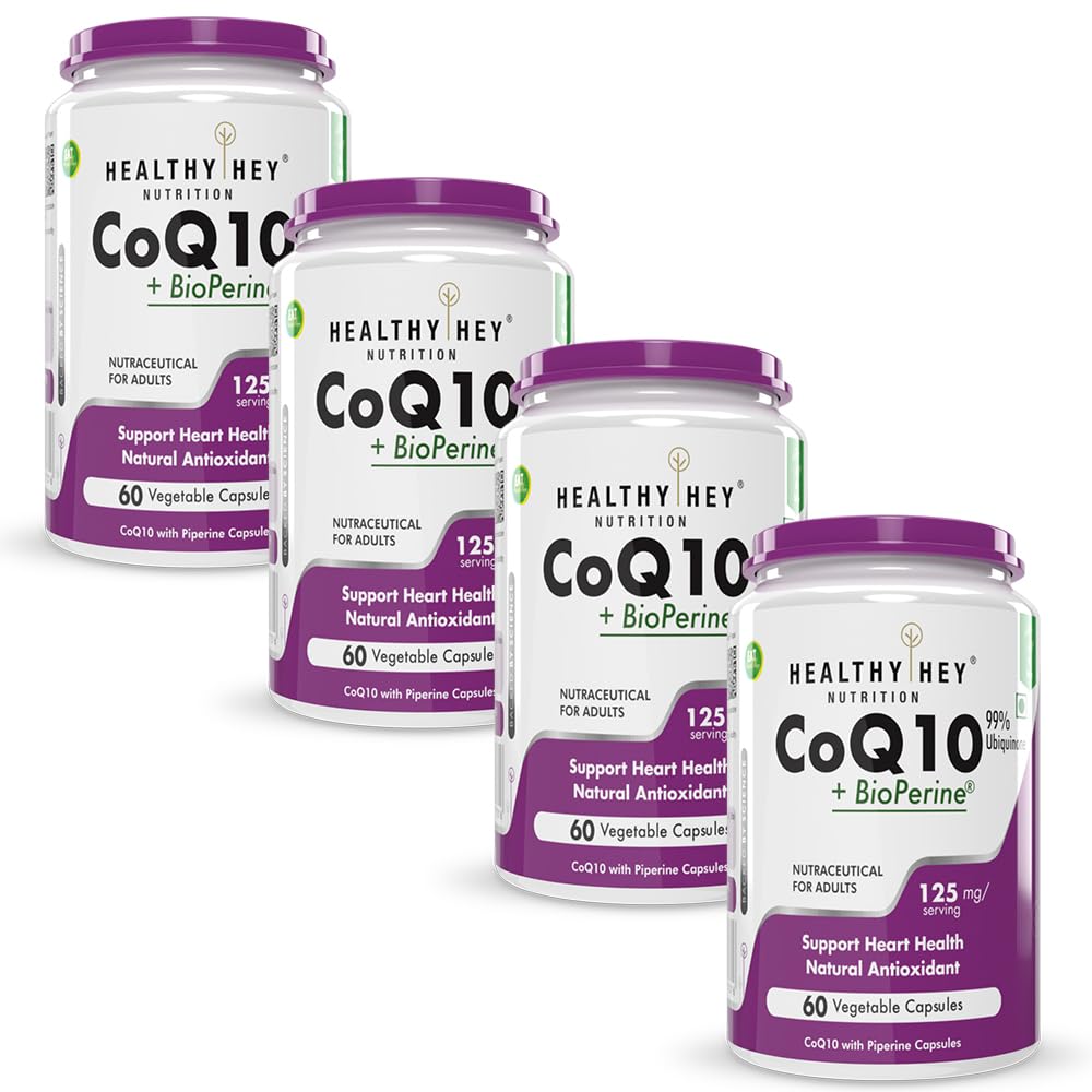 HealthyHey Nutrition High Absorption CoQ10 with BioPerine - 125 mg - 60 Capsules - Pack of 4
