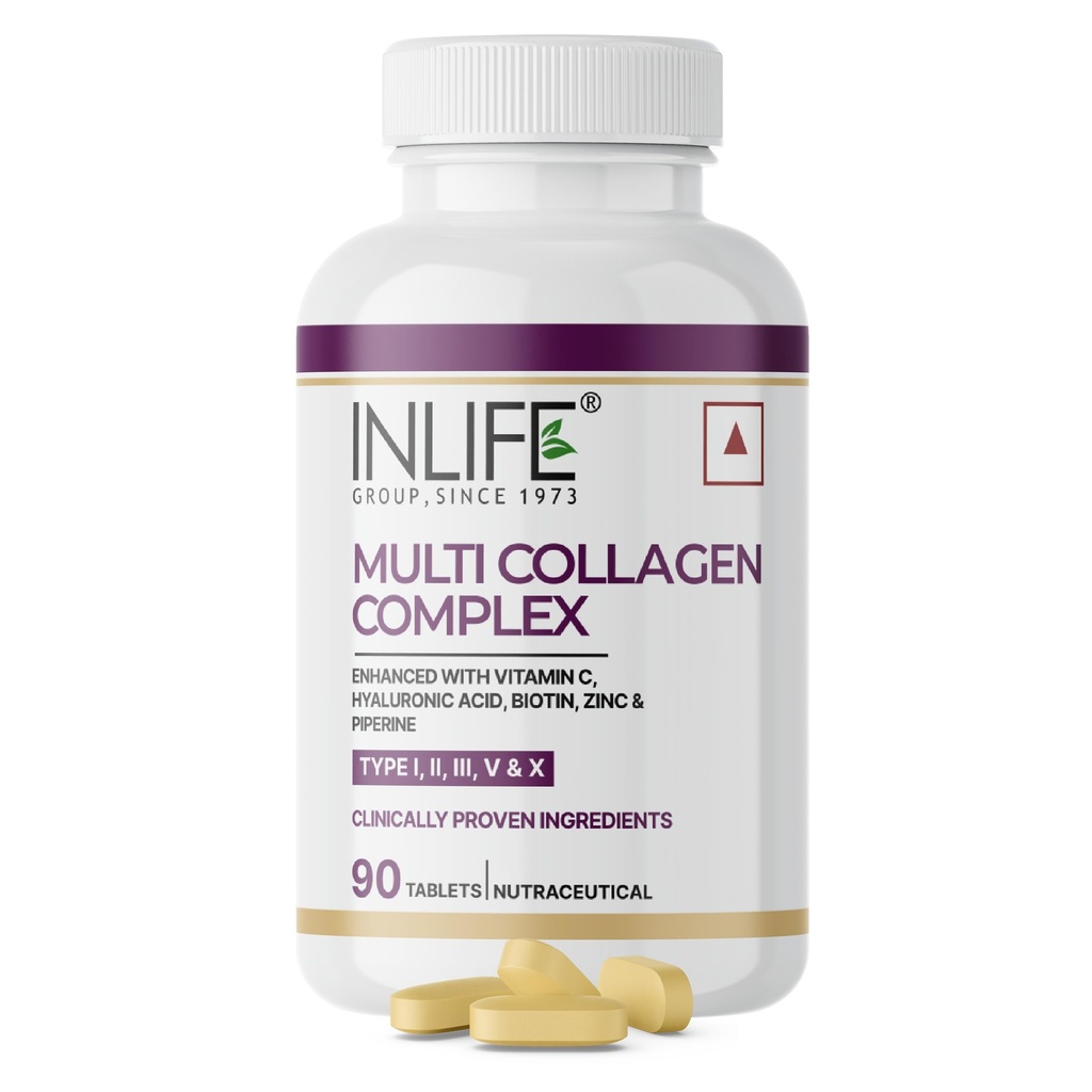 INLIFE Multi Collagen Complex Supplement, Type I II III V X, 90 Tablets