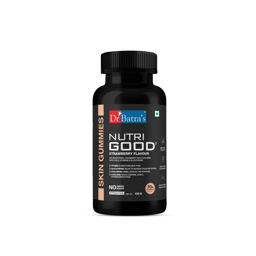 Dr Batra’s Nutrigood Skin Gummies – Collagen Boosting with Glutathione, Vitamin C & Hyaluronic Acid for Wrinkle-Free, Radiant & Youthful Skin | Strawberry Flavour | 30 Chewable Gummies
