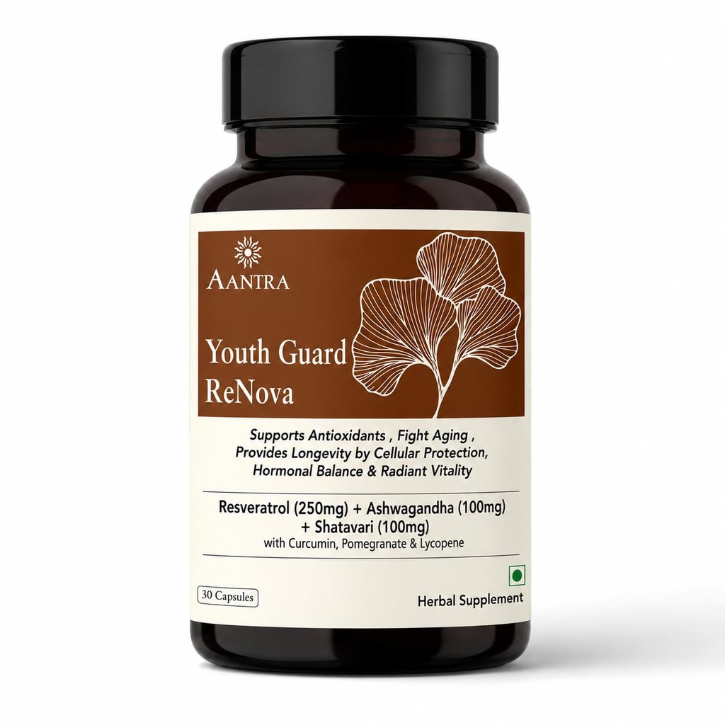 Youth Guard ReNova Herbal Supplement with Resveratrol 250mg, Ashwagandha, Shatavari for Antioxidant Support (30 Capsule)