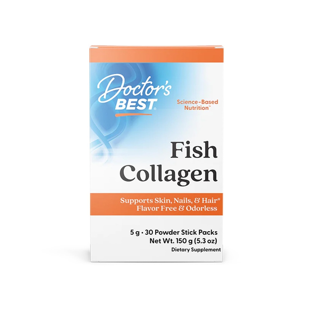 Doctor's Best Fish Collagen w/Naticol Fish Collagen, Supports Skin, Nails, Joints, 30 Powder Stick Pack.