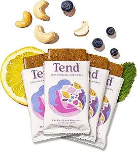 Tend 毎日最高の胎児ビタミンバー、妊娠中および産後の母親のための有機成分で作られた、DHA、ビタミンD、B、コリン、葉酸 - レモンベリー(4ct)