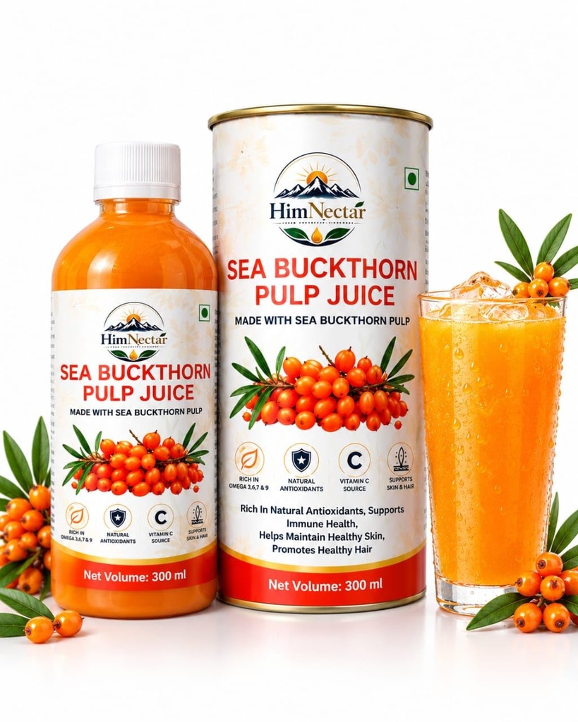 ||HimNectar|| Himalayan Sea Buckthorn Pulp Concentrate 300ml | Cold-Pressed | Makes 50 Glasses | Natural Vitamin C, Omega 3 6 7 9, Antioxidants | Immunity, Skin Glow & Gut Health Support | Juice Seabuckthorn