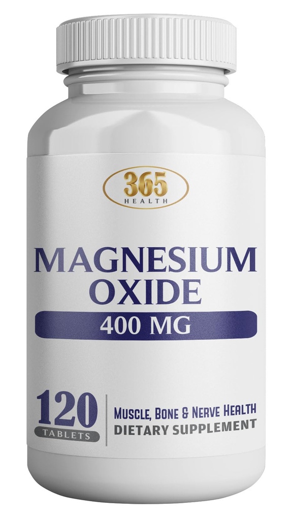マグネシウム400mg [高効力] サプリメント - 免疫サポート、筋肉の回復、足のクランプとリラクゼーションのためのマグネシウム酸化物120錠 - 米国製
