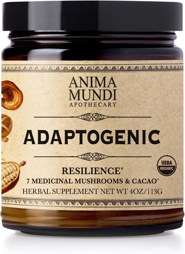 Anima Mundi Apothecary オーガニック キノコ サプリメント - 適応性キノコ + カカオ - 有機ライオンのマネ、椎茸、チャガ、その他 - コーヒー、紅茶&スムージーに追加 (4oz / 113g)