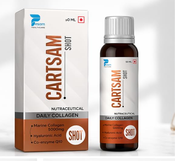 hunaysa Cartsam Daily Collagen Shot, Marine Collagen 5000mg with Hyaluronic Acid & Co-enzyme Q10, Orange Flavour, 50ml