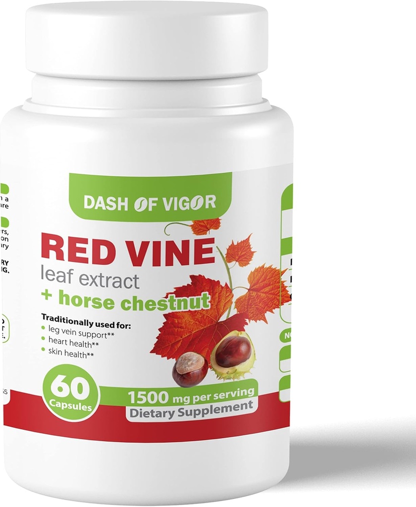 ヴィゴール・レッド・バイン・リーフ・エキス(Vitis Vinifera)および馬のチェストナットのエキス、健康な皮、足の静脈、循環および中心、1500のmg、60のカプセルのための赤いバインのエキスのダッシュ
