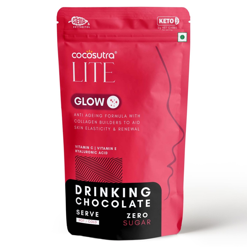 Cocosutra GLOW Sugar Free Drinking Chocolate Mix, Trial Pack | Keto Friendly Chocolate Drink | Supports Skin Elasticity & Renewal | 200g