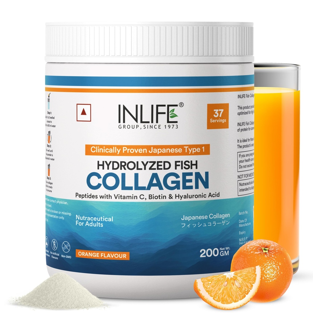 INLIFE Orange Wellnex Japanese Marine Fish Collagen Powder, 200g