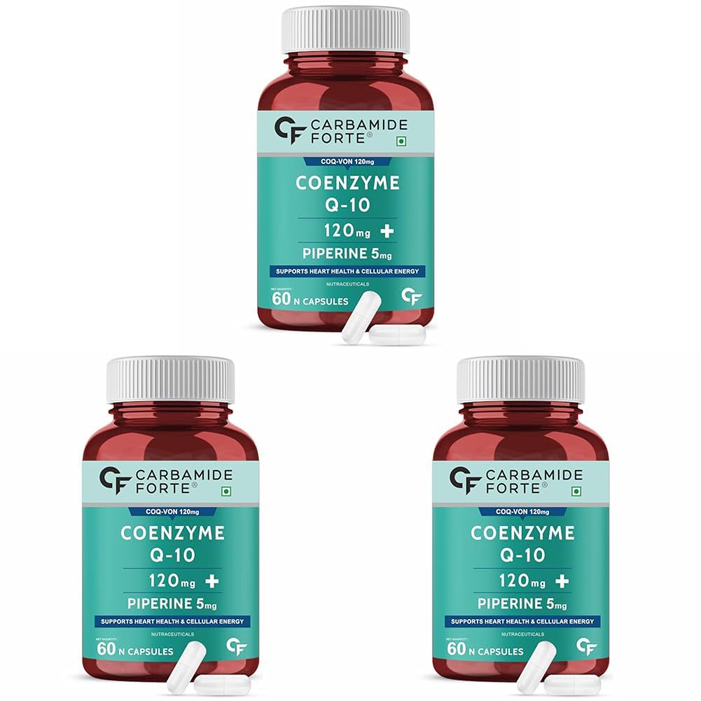 Carbamide Forte Coenzyme Q10 (CoQ10) 120mg with Piperine 5mg – 60 Capsules (Pack of 3)