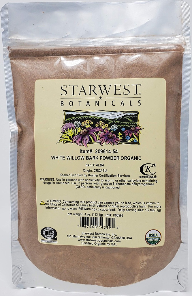 Starwest Botanicalsの有機性白いWillowの樹皮の粉、4つのOunces