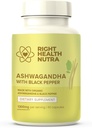 右の健康のNutra Ashwagandhaのカプセル- 60の計算-サービングごとの1300mg -男性のためのAshwagandhaおよび最高の吸収のための黒いペッパーが付いている女性-米国でなされる補足