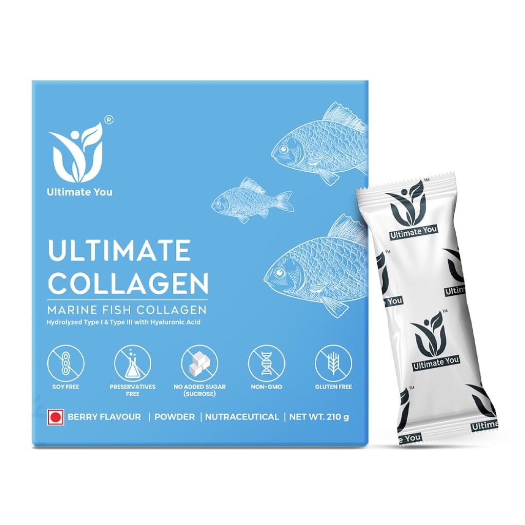 Ultimate Marine Fish Collagen | Berry Flavour |Strengthens Hair,Skin,Nails, Joints,Bone Health,Minimise Wrinkles&Pigmentation|Vitamin C,Zinc,Biotin|Youthful Radiant Skin for Men & Women|210 Grams