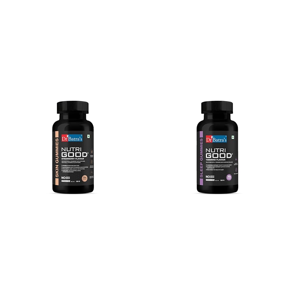 Dr Batra’s Nutrigood Skin Gummies – Collagen Boosting with Glutathione, Vitamin C & Hyaluronic Aci | Dr Batra's Nutrigood Melatonin Sleep Gummies | Melatonin, L-Theanine & Chamomile for Restful Sleep
