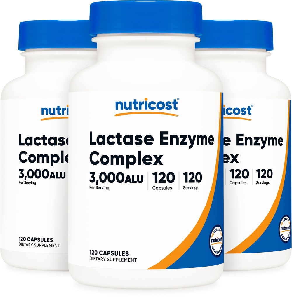 Nutricost ラクターゼ酵素コンプレックス 3,000 FCC ALU、120 ベジギーカプセル - Non-GMO、グルテンフリー、120 サービング (3 ボトル)