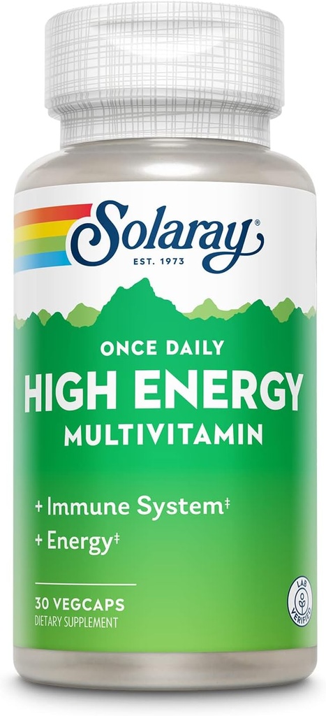 SOLARAY Once Daily High Energy Multivitamin for Women and Men - Energy Supplements - Immune Support w/Vitamin C, A, D and E, Vitamin B Complex, Trace Minerals, 60-Day Guarantee, 30 Serv, 30 VegCaps
