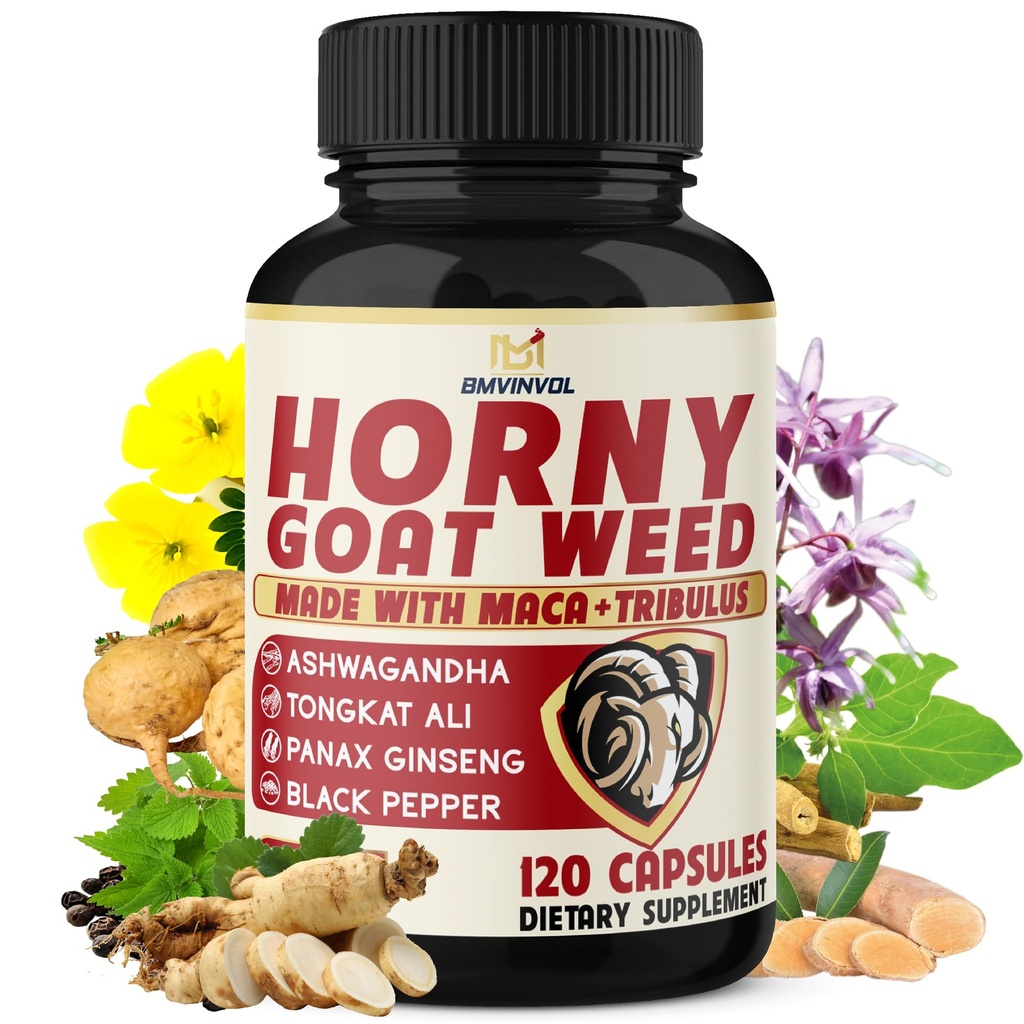 BMVINVOLの角質のヤギはマカ、Tribulus、Ginseng、Ashwagandha、Tongkatアリ-供給のための4か月の120のカプセルのための人そして女性のために編まれる