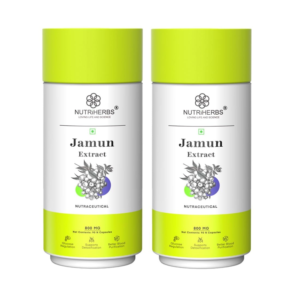 NUTRIHERBS Jamun Seed Extract Capsules 800mg | Herbal Supplement for Diabetes Management | Ayurvedic Sugar Control & Digestive Health Support | Natural Blood Sugar Balancing & Metabolic Wellness