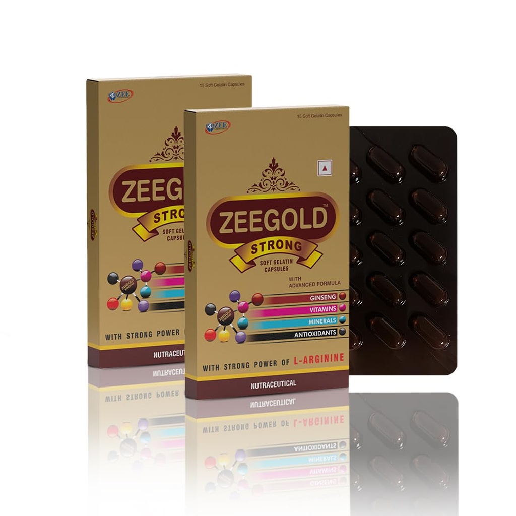 Zeegold Strong Soft Gelatin Capsules – Nutraceutical Multivitamin with Ginseng, L-Arginine, Vitamins, Minerals & Antioxidants (15 Capsule Each) - Pack Of 02