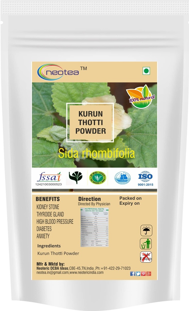 Neotea Kurunthotti Powder | Chitaamuttie Kharinta Chittuharalu | Sida Cordifolia Powder | Country Mallow Dried Root | Pure & Natural Bala Powder | Khareti Badiyalaka | Joint & Muscle Health | Boosts Energy & Immunity | Skin & Respiratory Support | Digestive & Reproductive Wellness 500GM pack of 1