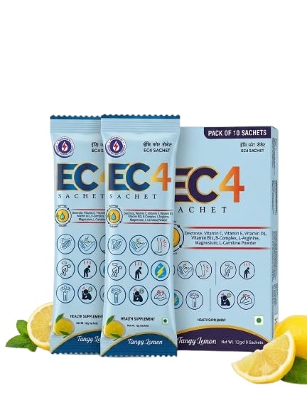 EC4 Sachet 10 x 12g | Electrolyte & Nutritional Health Supplement | With Vitamins C, E, D3, B12, Magnesium, Potassium, L-Arginine & L-Carnitine | Tangy Lemon (Pack of 2)