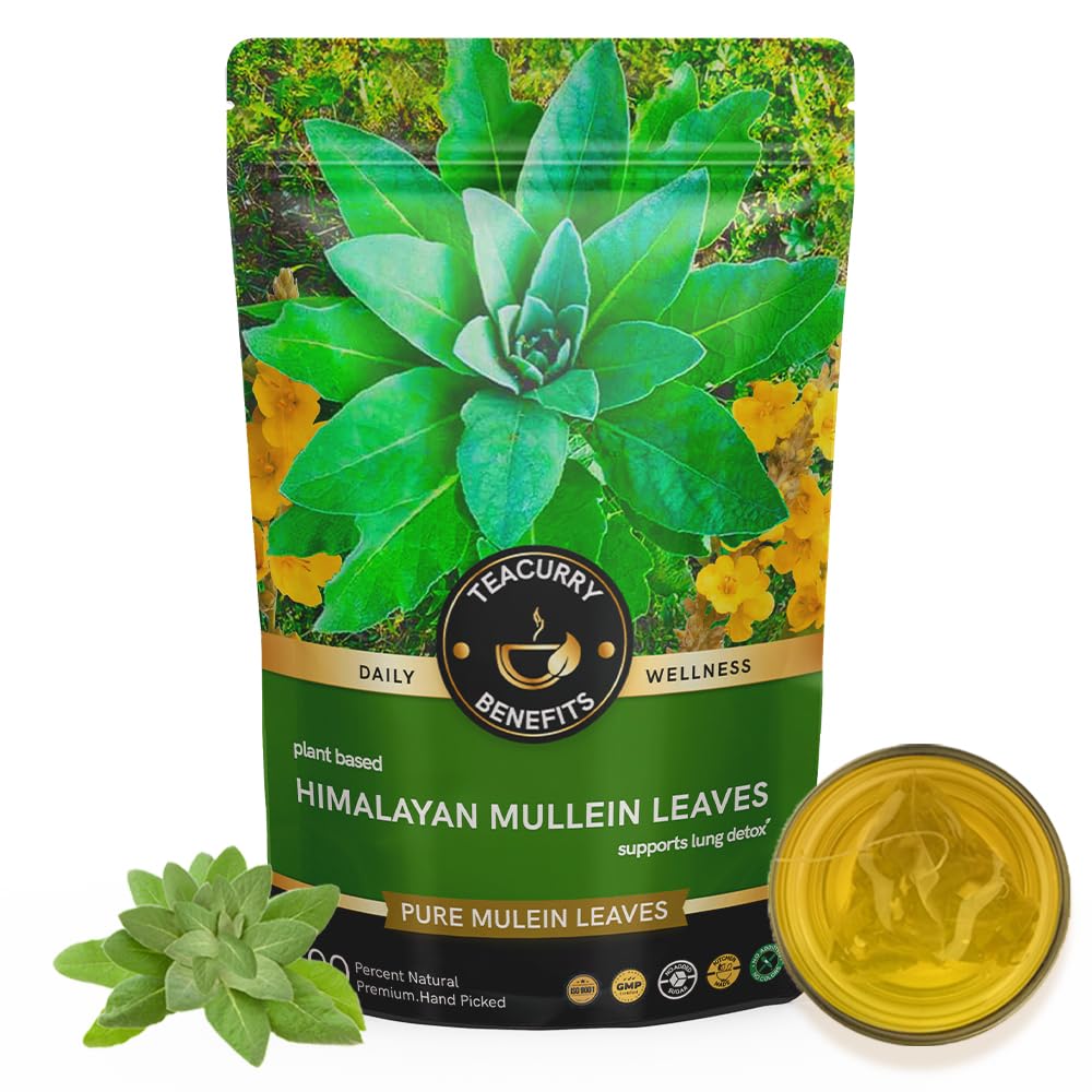 TEACURRY Himalayan Mullein Tea (50 Grams, 100 Cups) - Helps with Asthma, Lung Detox, Immunity and Easy Sleep - Australian Mullein Leafs