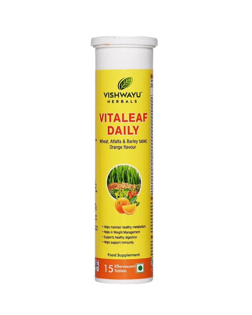 Herbals Vitaleaf Daily Effervescent Tablets (15 Tablets) | Complete Daily Greens for Immunity, Energy & Metabolism | With Wheat,Alfalfa & Barley | Plant-Based, Vegan & Gluten-Free | Pure Organic | Refreshing Orange Flavor