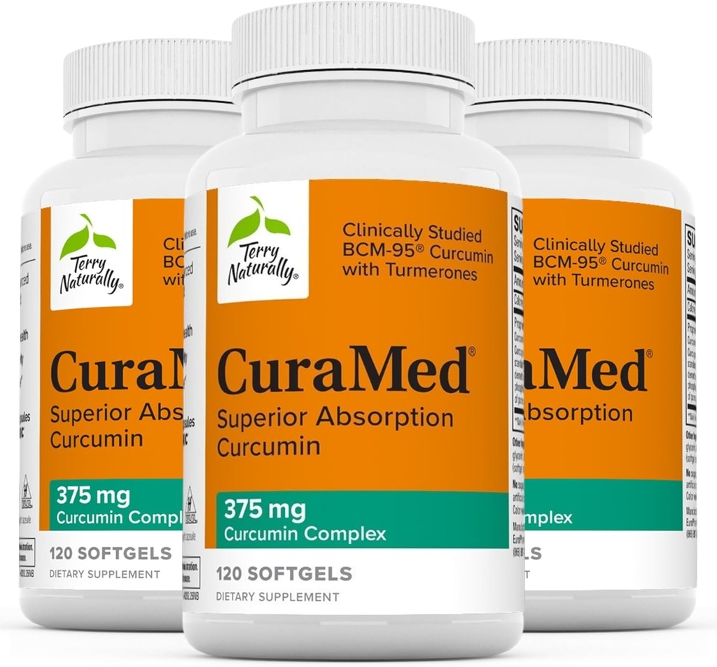 テリー自然にCuraMed 375mg - 脳および免疫の健康サポートのための酸化防止サプリメント - クルクミン&ターメリックエッセンシャルオイルと栄養補助食品 - ハーブ肝サポート - 120 Softgels(パッケージ3)