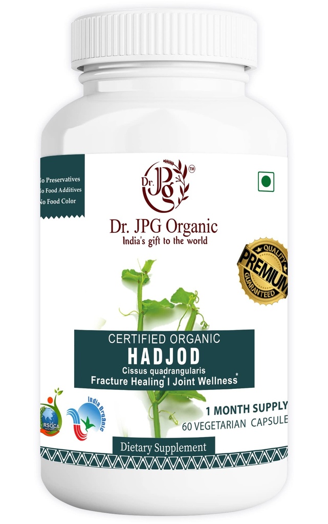 Dr. JPG Organic Hadjod 60veg Capsules for Joint & Bone/India Orgnaic Certified