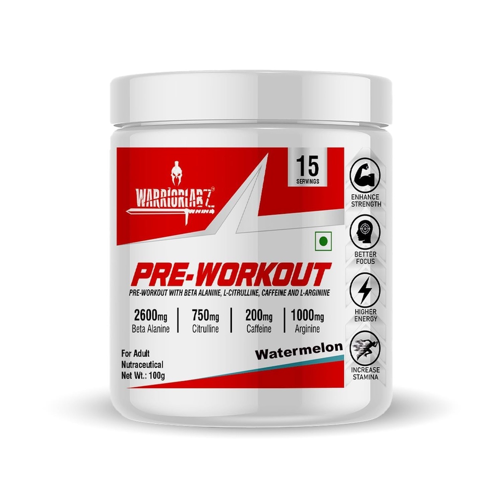WARRIOR LABZ Pre Workout Powder, High Strength, Energy, Pumps & Physical Performance with 750mg Citrulline, 550 mg Creatine Monohydrate, 2600mg Beta Alanine, 200mg Caffeine & 1000mg L-Arginine - Energy Drink Supplement [15 Servings, Watermelon Twist]