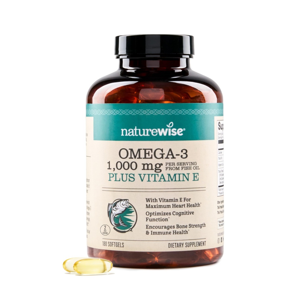 NatureWise Extra-Strength Omega 3フィッシュオイルサプリメント - サービングあたり1000mg - 600 EPA&400 DHAとビタミンE - ハート&脳の健康のためのサポート - レモンフレーバー、GMOフリー - 180Softgels[3ヶ月の供給]